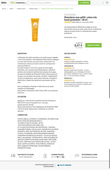 Screenshot Nouvelle page produit 1001pharmacies.com