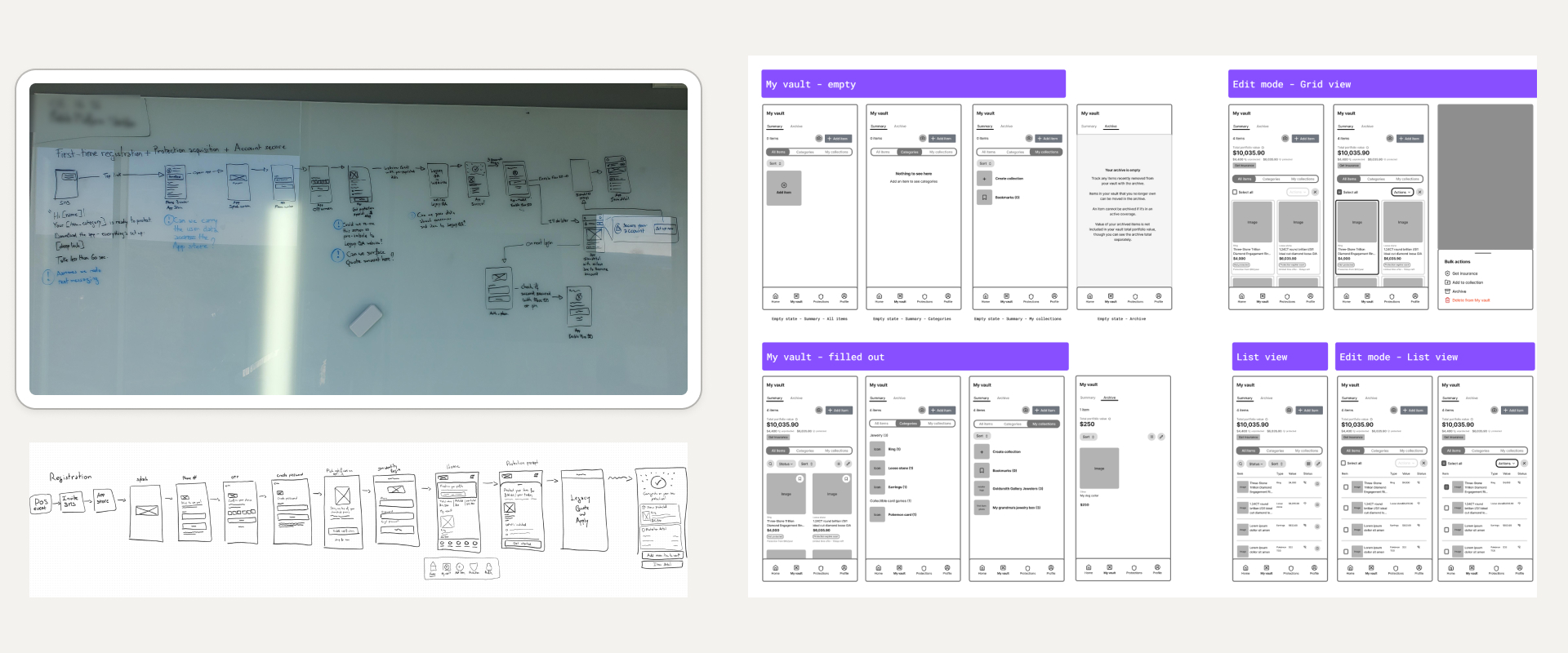 Whiteboard sketches and Figma wireframes