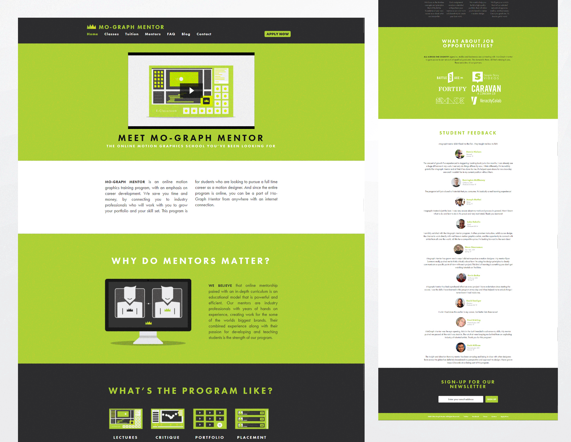 Former website design of Mograph Mentor